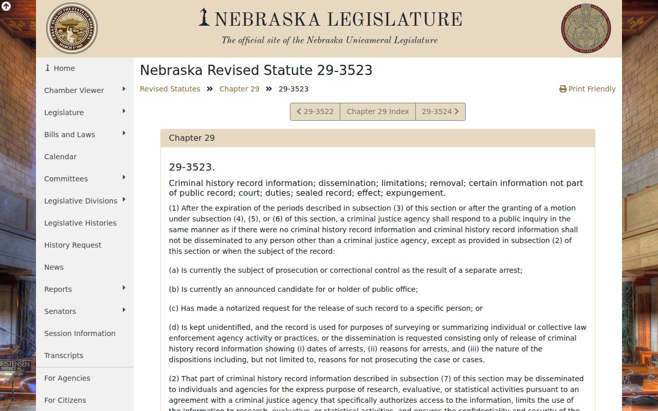 Holt County Nebraska criminal-history record removal statute source