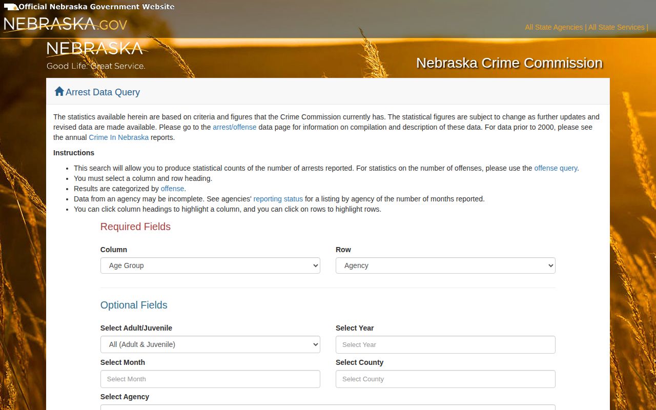 Holt County Nebraska arrest statistics query source